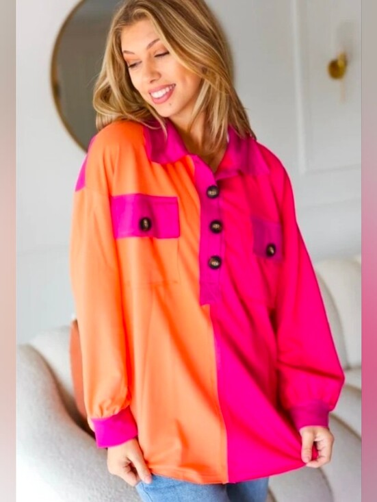 Haptics Tops - Haptics by Holly Harper Colorblock Long Sleeve Top Colorful Statement Oversized